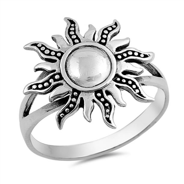 .925 Sterling Silver Yellow Gold Plated Sunflower Leaf Fashion Ring Size 5-10